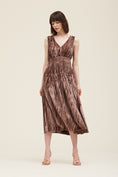 Load image into Gallery viewer, Meryl Smocked Velvet V-Neck Dress - Bark