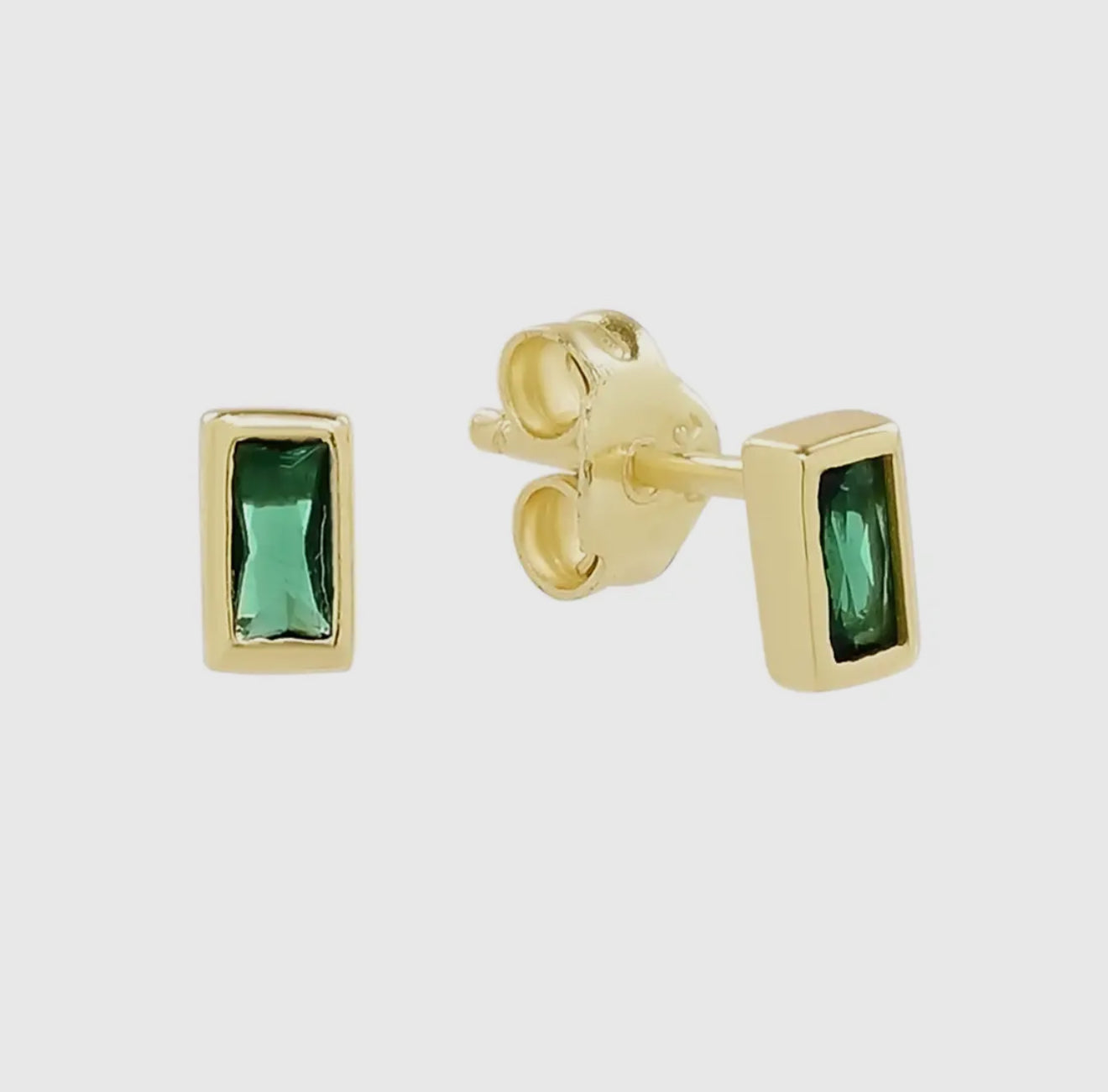 Monet Bezelled Green Stud Earrings - Gold Vermeil