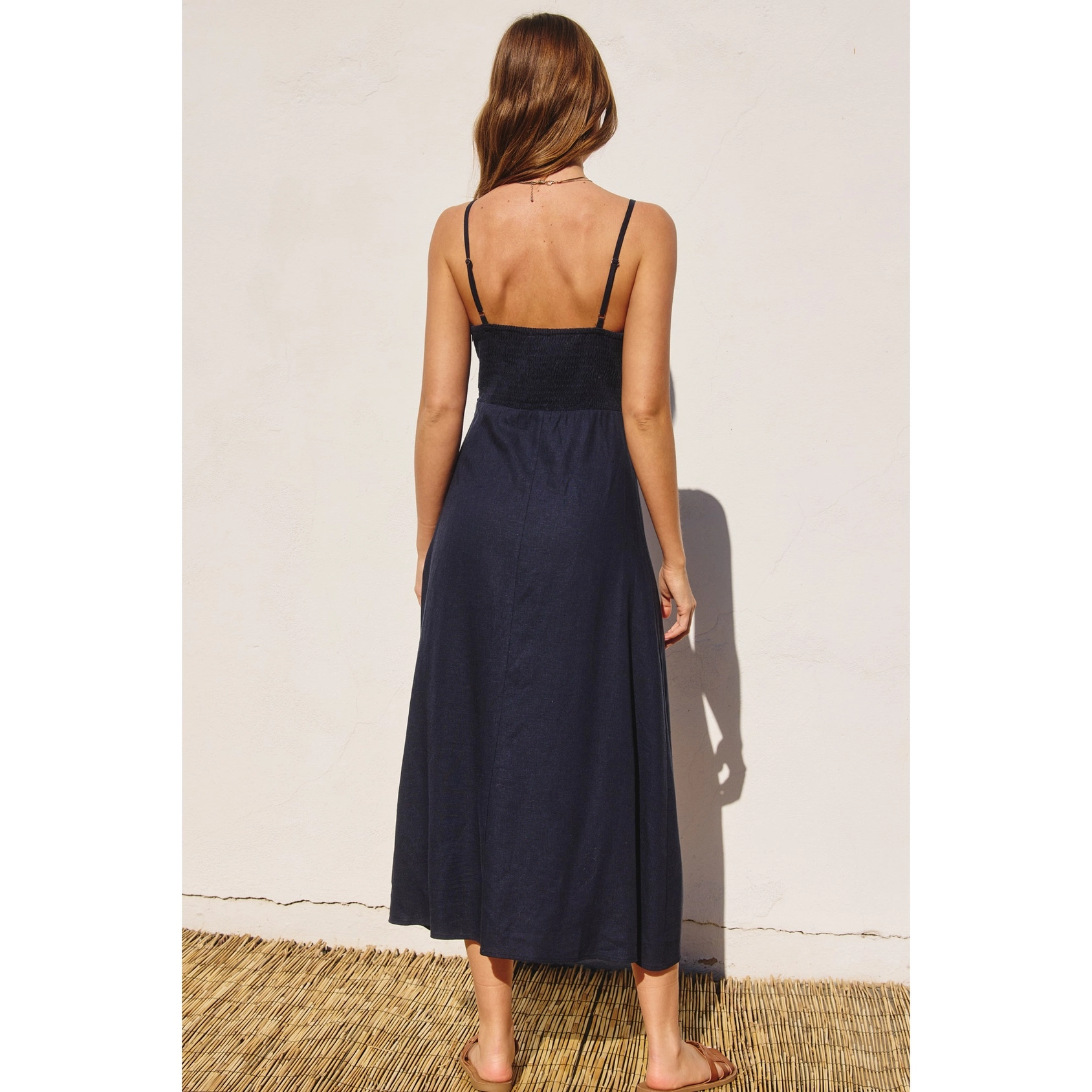 Isabella Button Front Midi Dress - Navy Blue