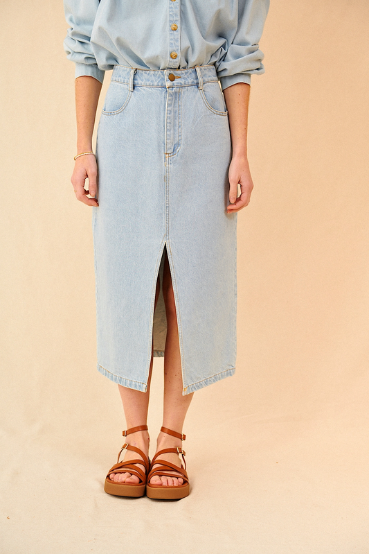 Kelly Denim Midi Skirt - Light Blue