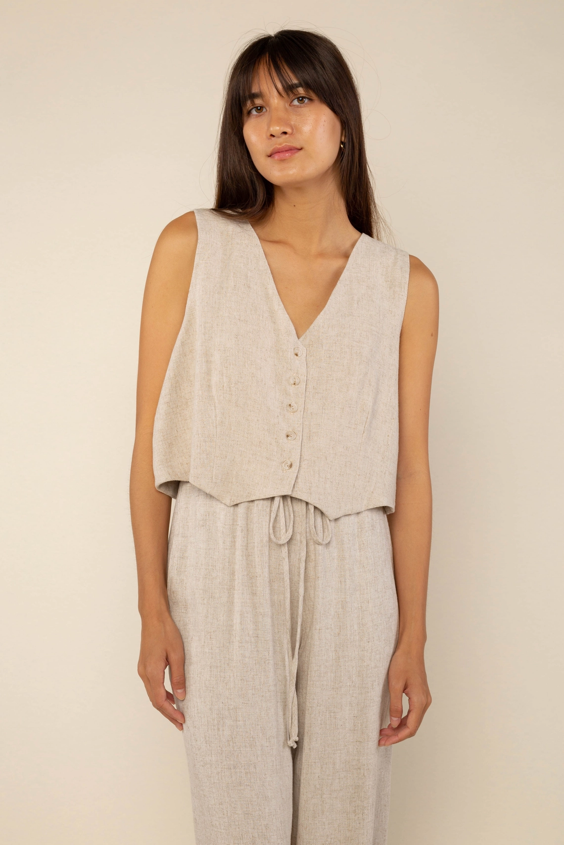 Marianna Linen Button Up Vest - Natural