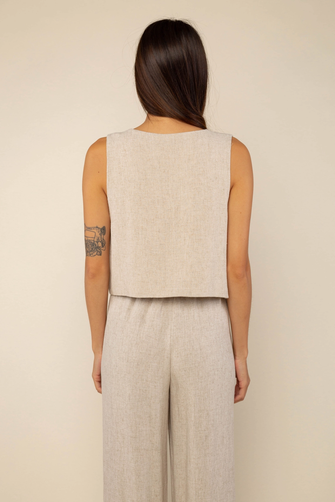 Marianna Linen Button Up Vest - Natural