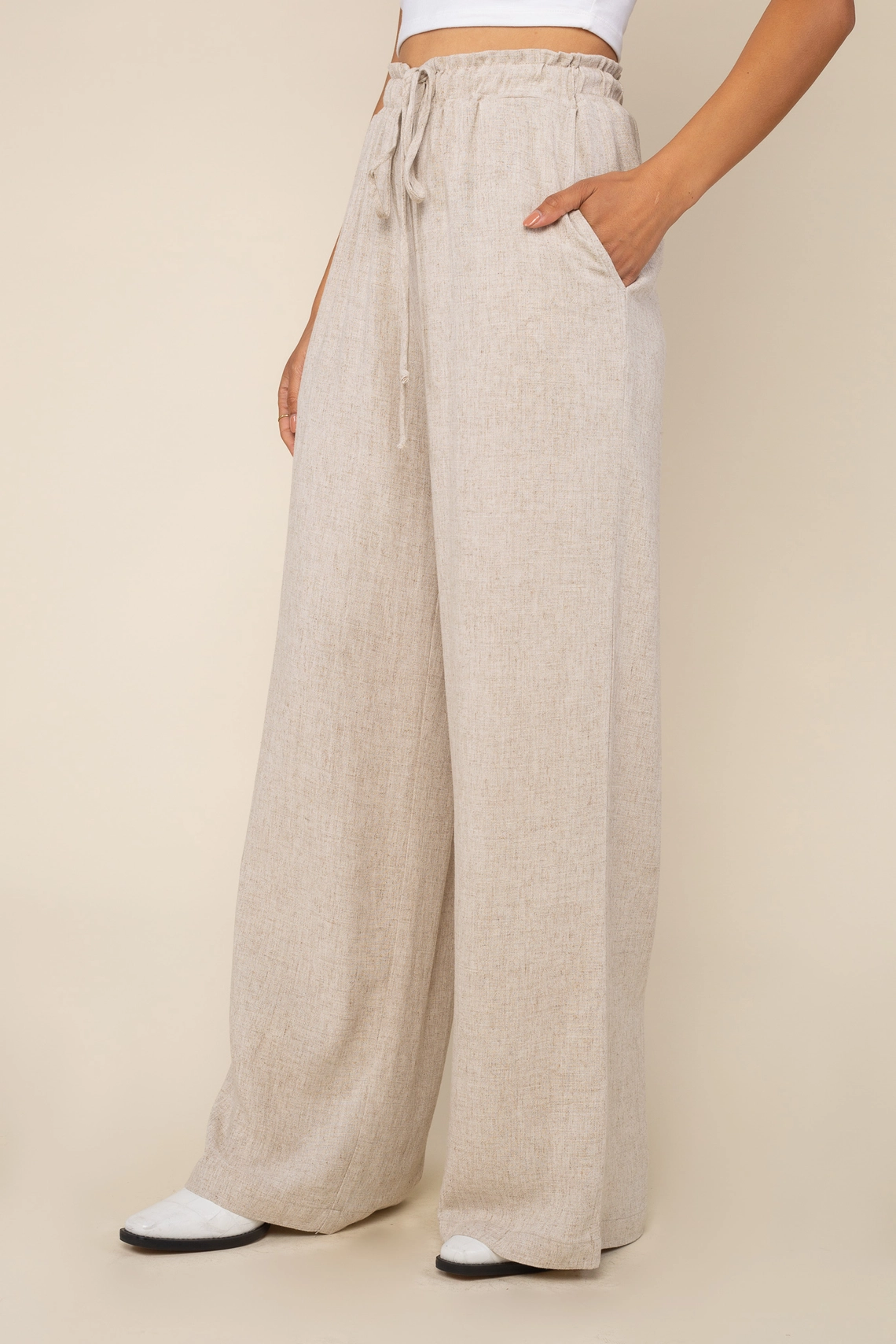 Marianna Wide Leg Linen Pant - Natural