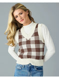 Load image into Gallery viewer, Addison Plaid V-Neck Sweater Vest - Coffee Check
