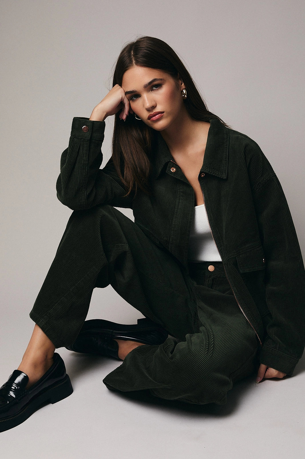 Aiko Corduroy Zip Jacket - Dark Olive