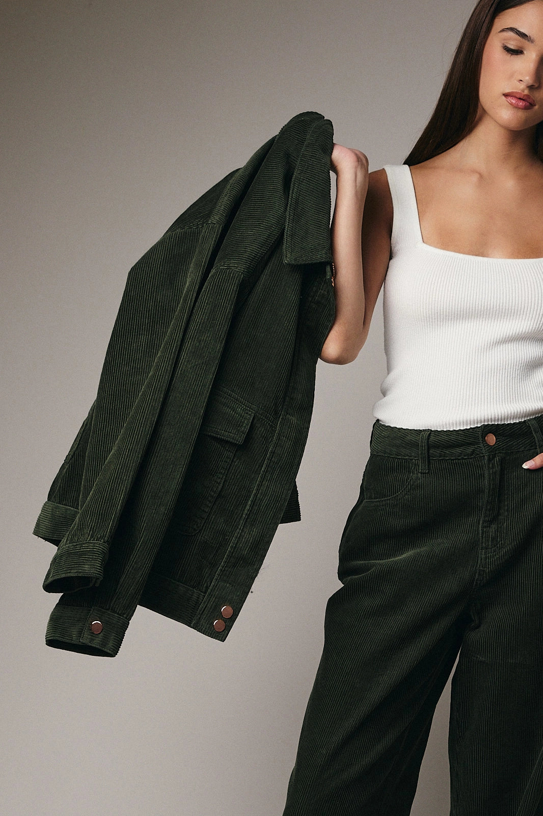 Aiko Corduroy Zip Jacket - Dark Olive