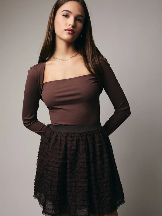 Amber Long Sleeve Shrug Top - Brown