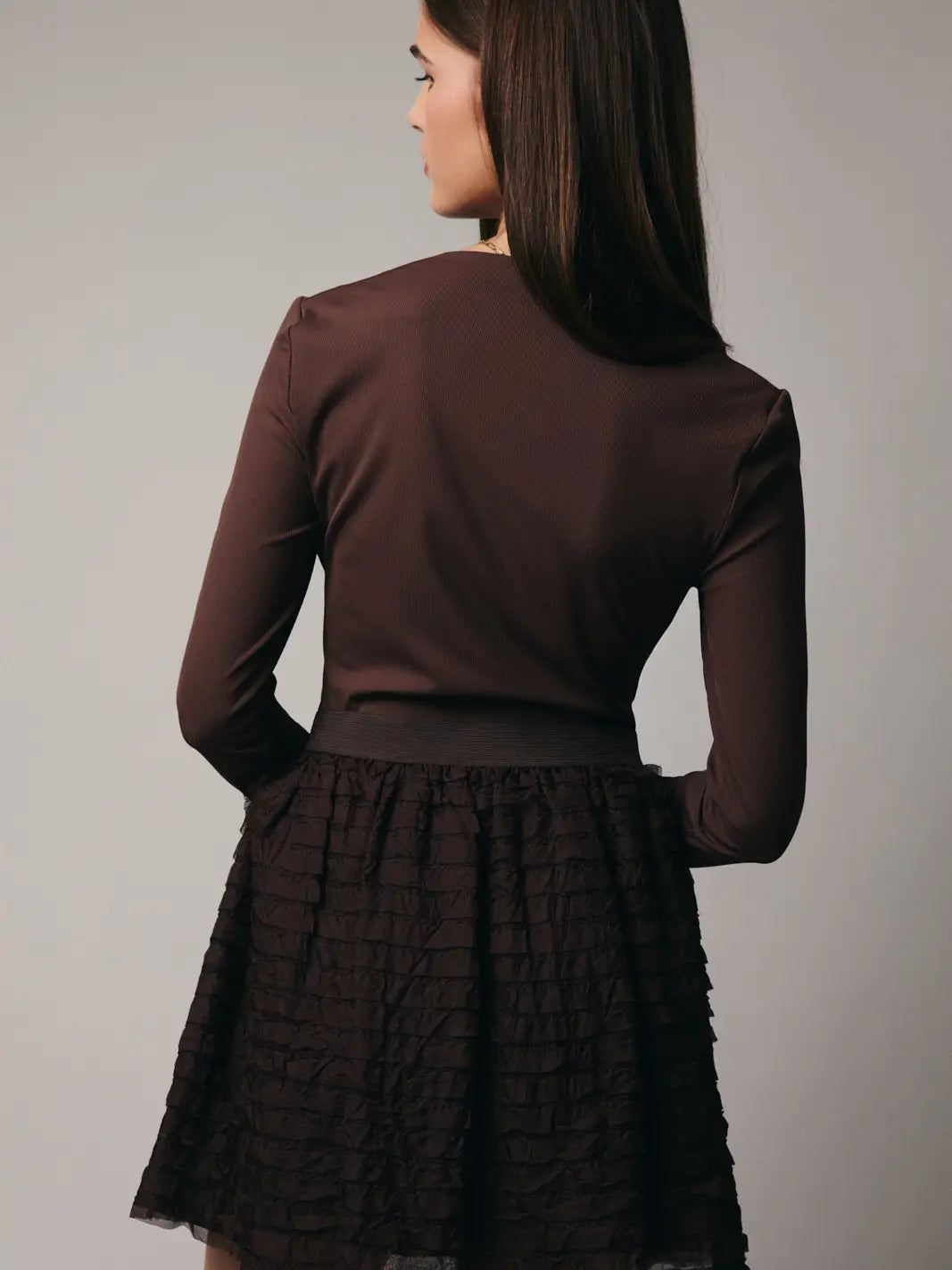 Amber Long Sleeve Shrug Top - Brown