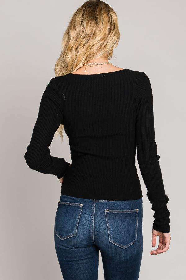 Annalise Square Neck Long Sleeve Top - Black/Truffle