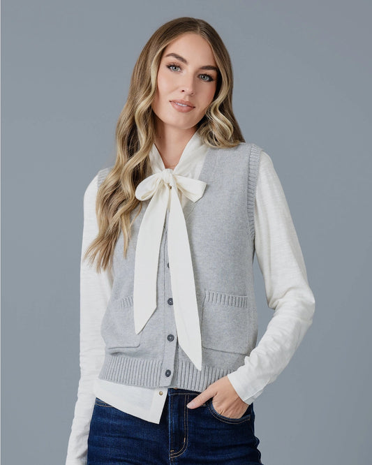 Arden V-Neck Sweater Vest - Heather Gray