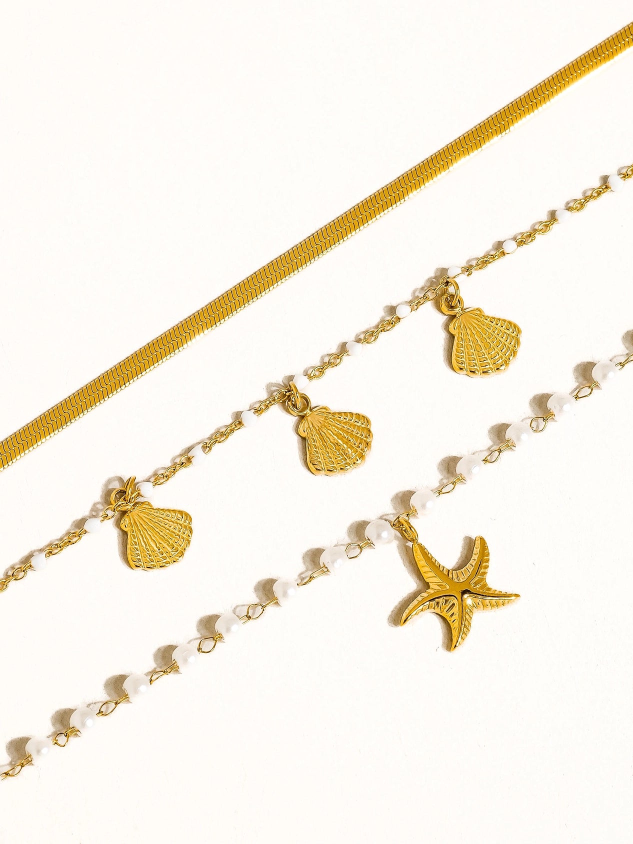 Ariel Shell Pearl Stacked Bracelet - Gold
