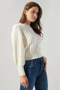 Load image into Gallery viewer, Ashtyn Cable Knit Balloon Sleeve Sweater - White
