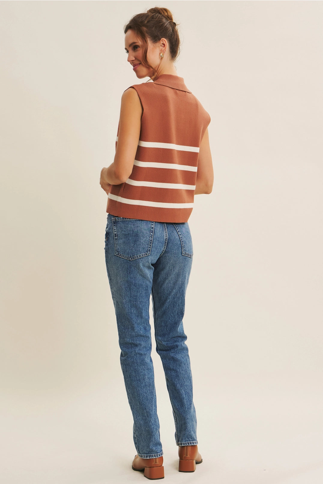 Aster Button-Down Sweater Vest - Terracotta/Ivory