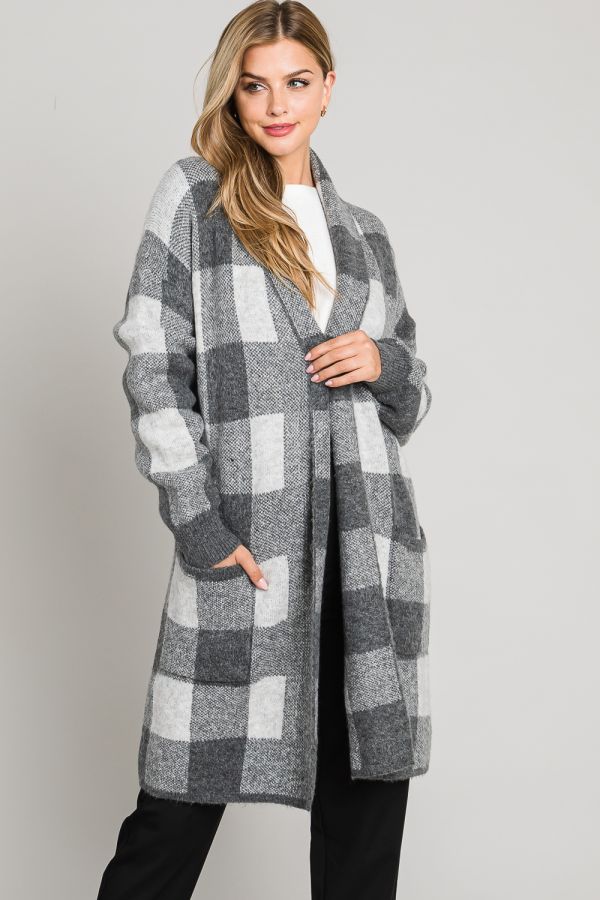 Autumn Buffalo Plaid Long Cardigan