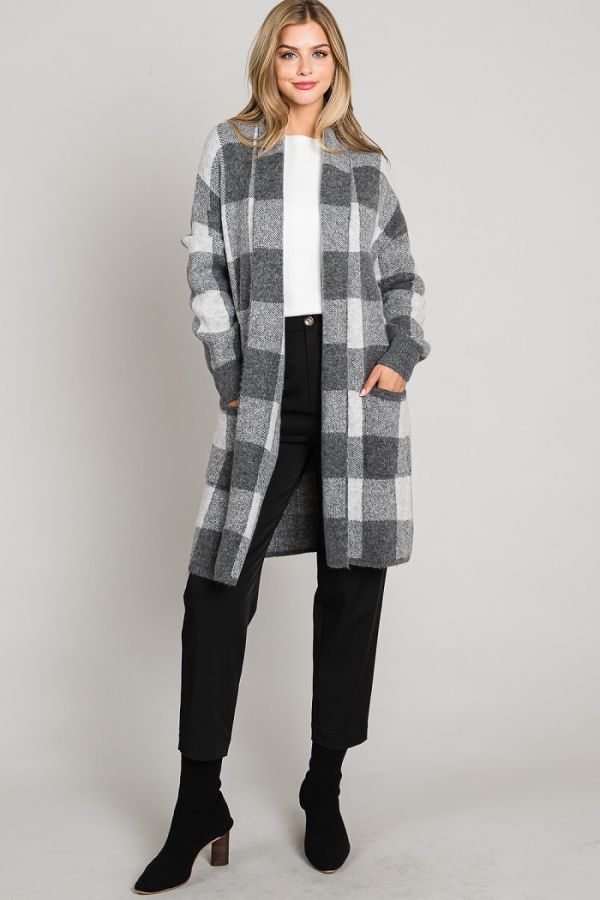 Autumn Buffalo Plaid Long Cardigan