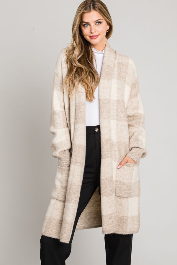 Autumn Buffalo Plaid Long Cardigan