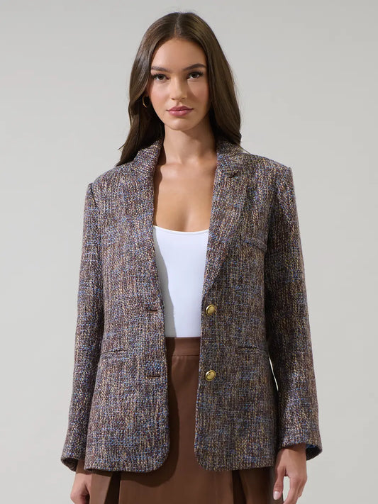 Bethany Tweed Oversized Blazer - Brown/Blue