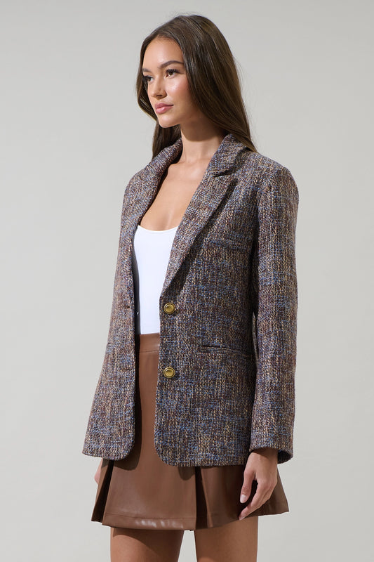 Bethany Tweed Oversized Blazer - Brown/Blue