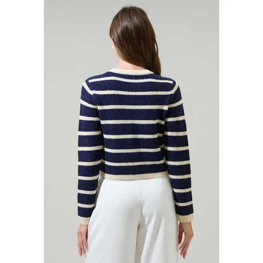 Blair Striped Cropped Cardigan - Navy/Cream