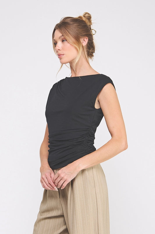 Sophie Boatneck Sleeveless Top - Black