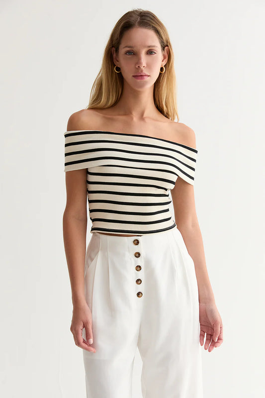 Brenda Striped Off-the-Shoulder Top - Cream/Black