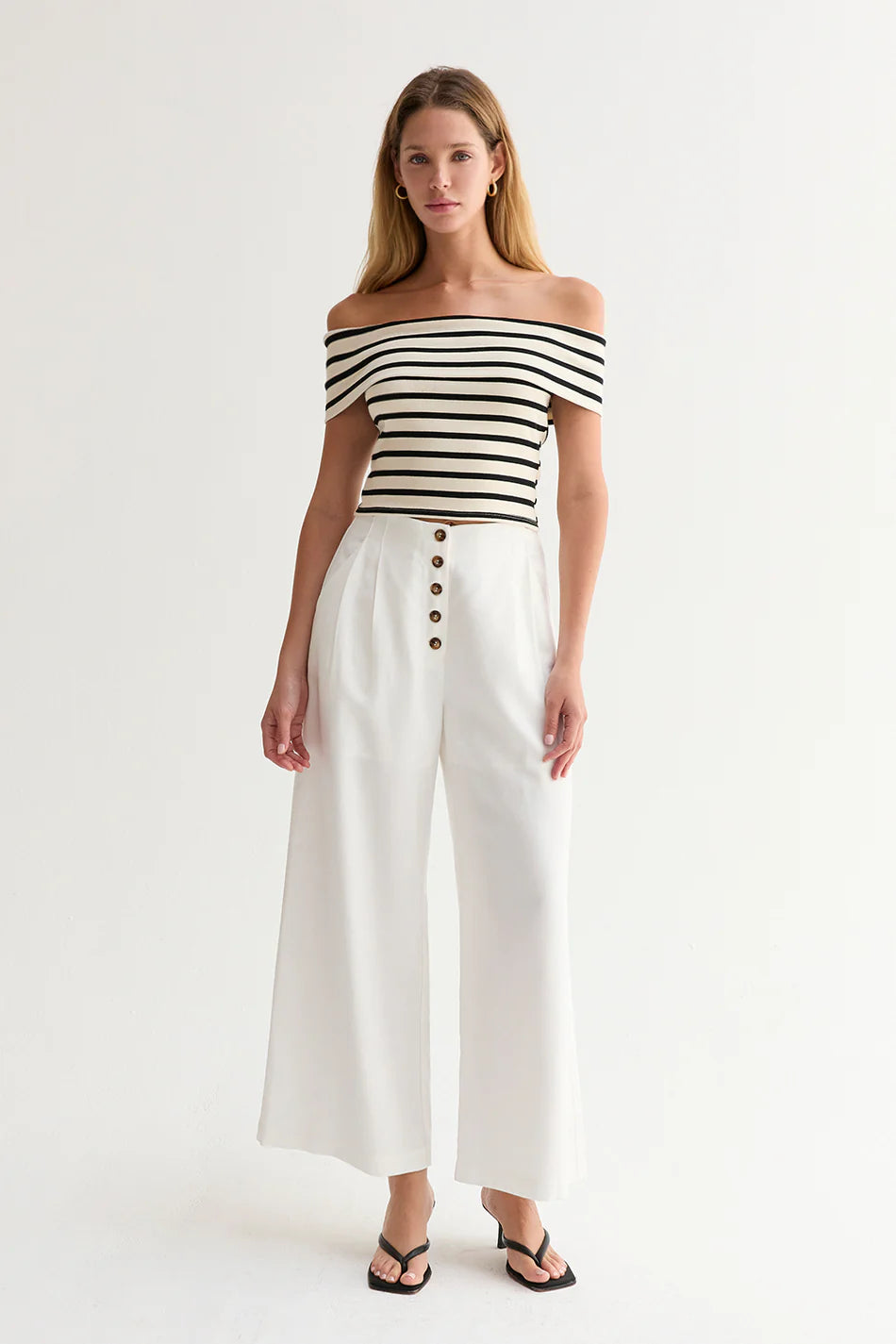 Brenda Striped Off-the-Shoulder Top - Cream/Black