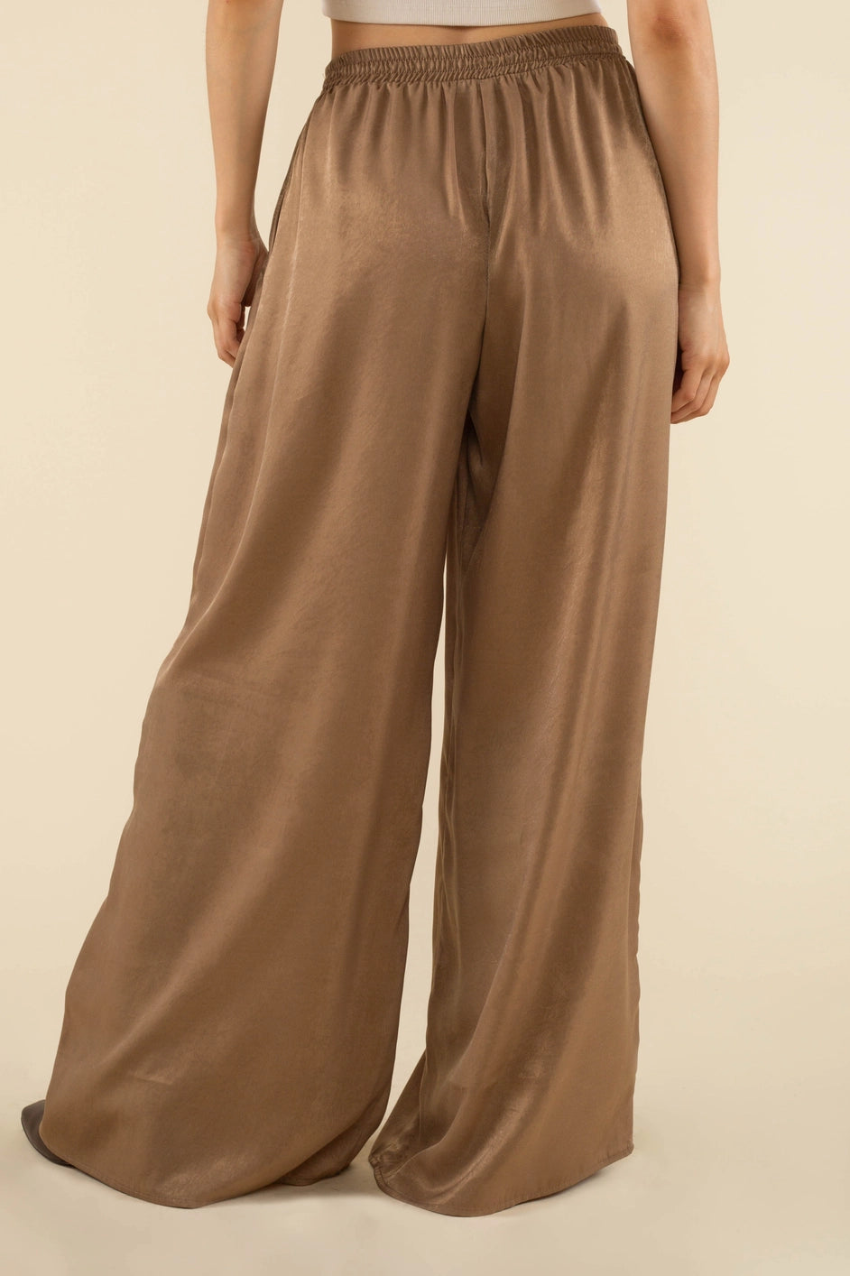 Briar Flowy Satin Wide Leg Pants - Cocoa