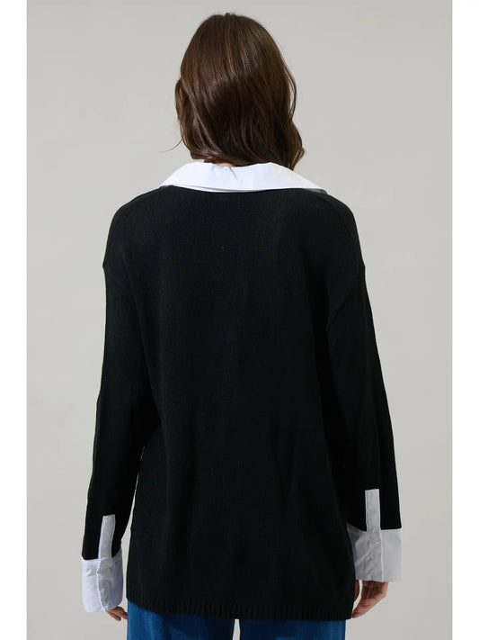 Brie Collared Shirt Sweater - Black/White