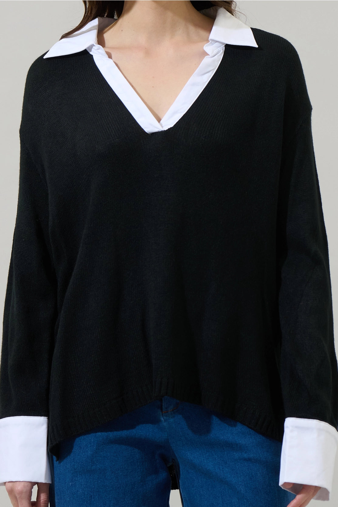 Brie Collared Shirt Sweater - Black/White