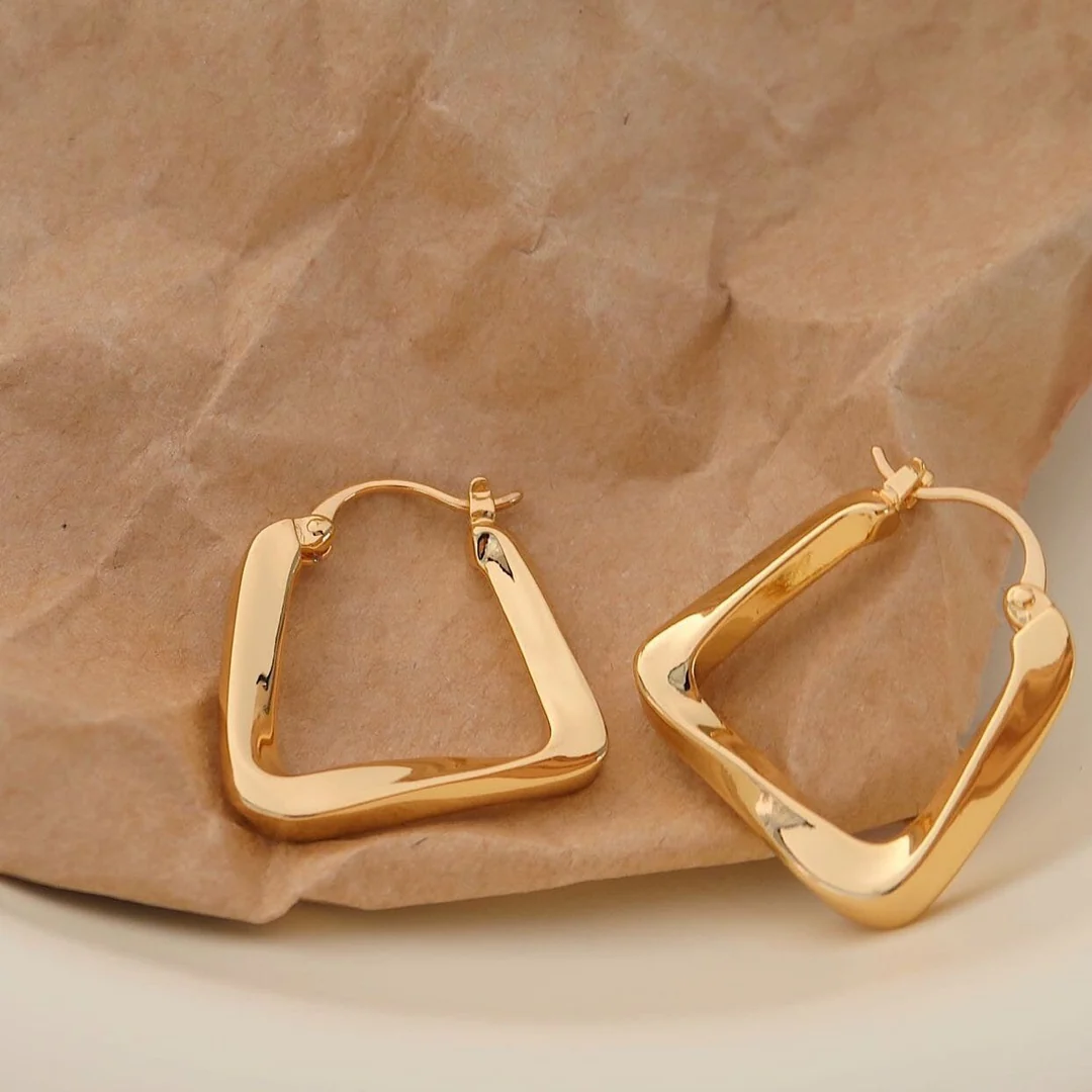 Brooke Twisted Rectangle Hoop Earrings - Gold