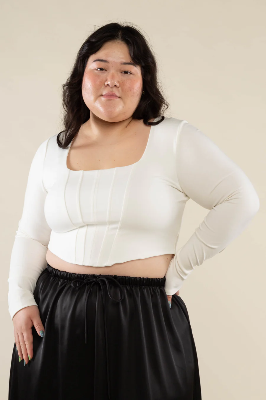 Brooklyn Square Neck Corset Crop Top - Ivory