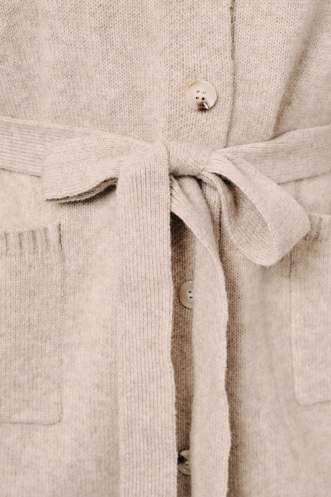 Colbie Button Down Front Tie Knit Cardigan - Oatmeal