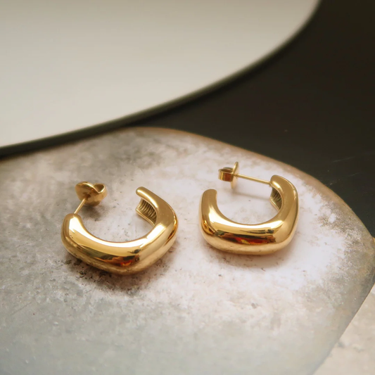 Cara Square Open Hoop Earrings - Gold