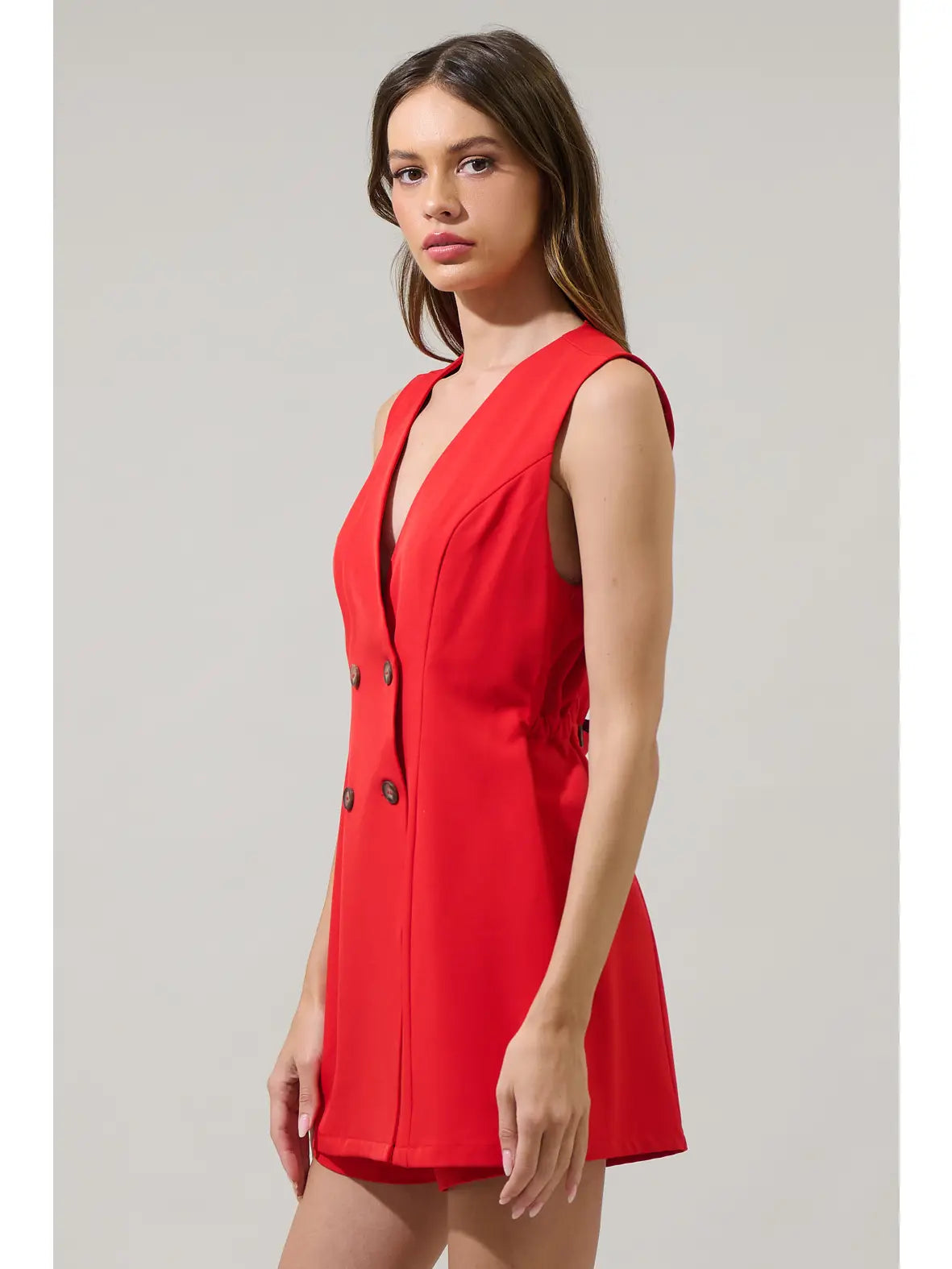 Carmen Wrap Button Romper - Red