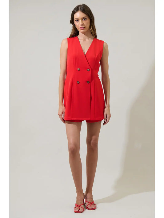 Carmen Wrap Button Romper - Red