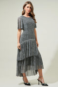 Load image into Gallery viewer, Celeste Shimmer Ruffle Tiered Dress - Silver Black
