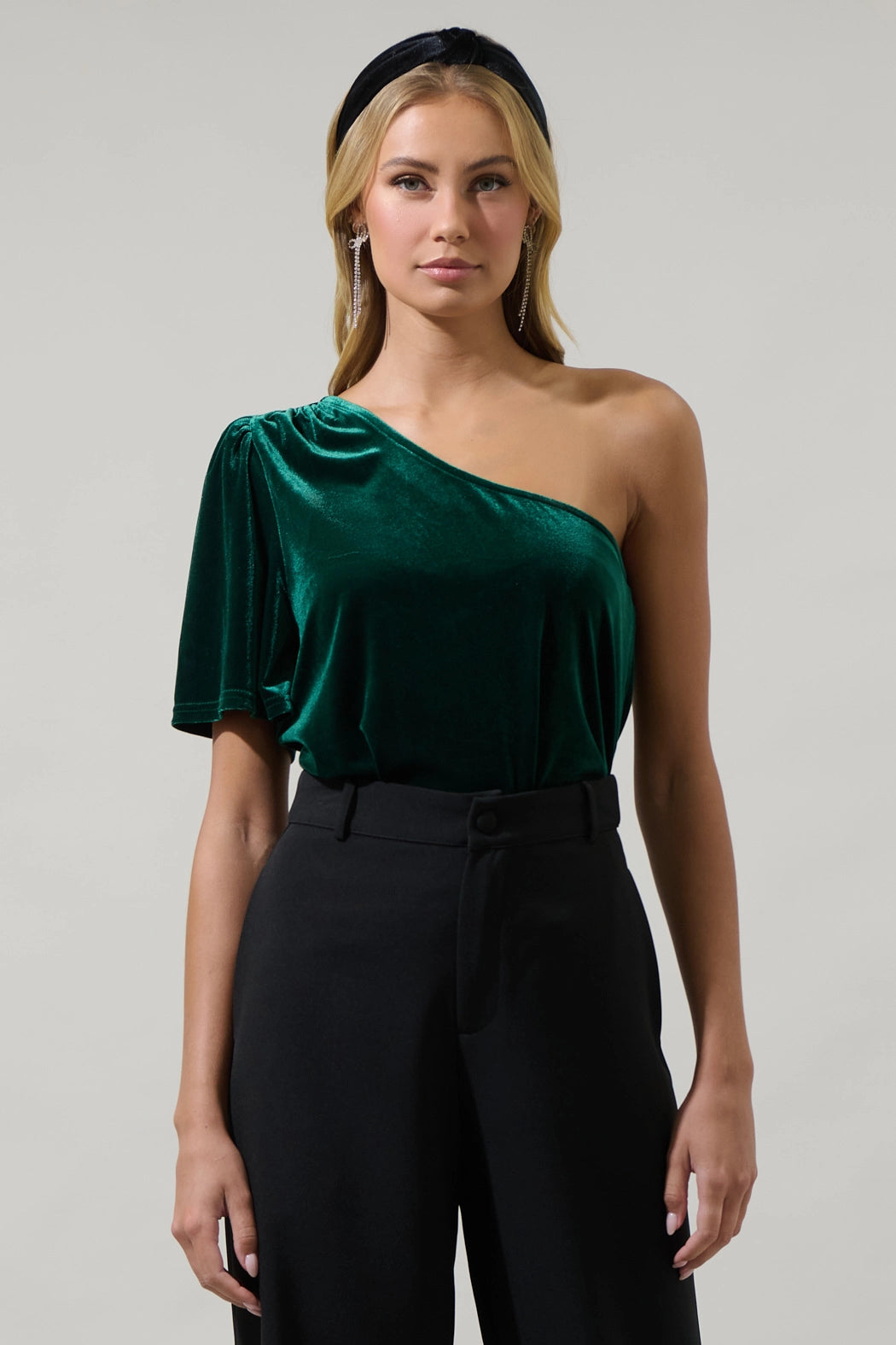 Chelsea Velvet One-Shoulder Top - Emerald