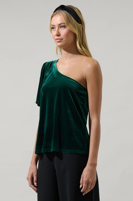Chelsea Velvet One-Shoulder Top - Emerald