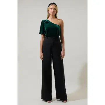 Chelsea Velvet One-Shoulder Top - Emerald