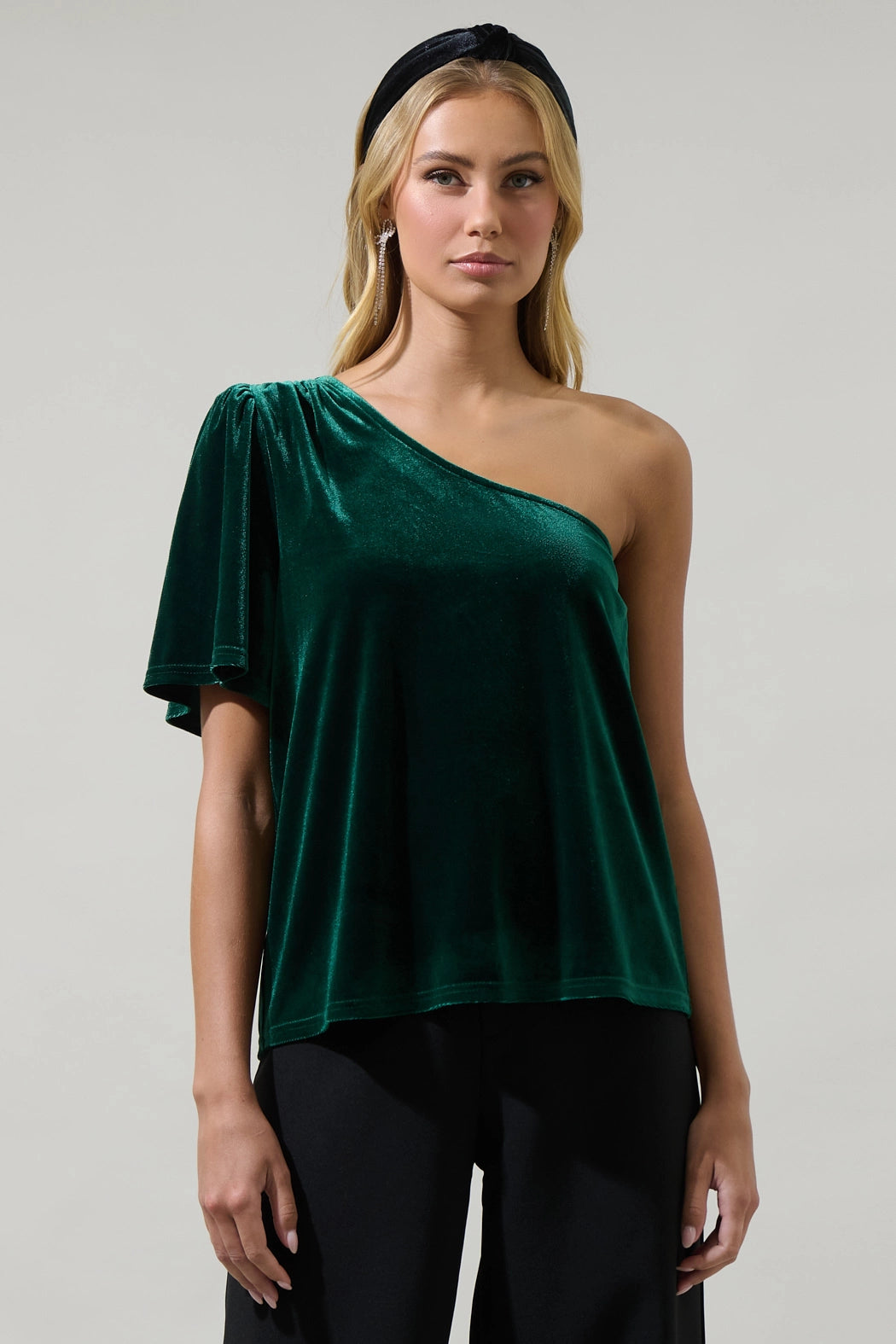 Chelsea Velvet One-Shoulder Top - Emerald