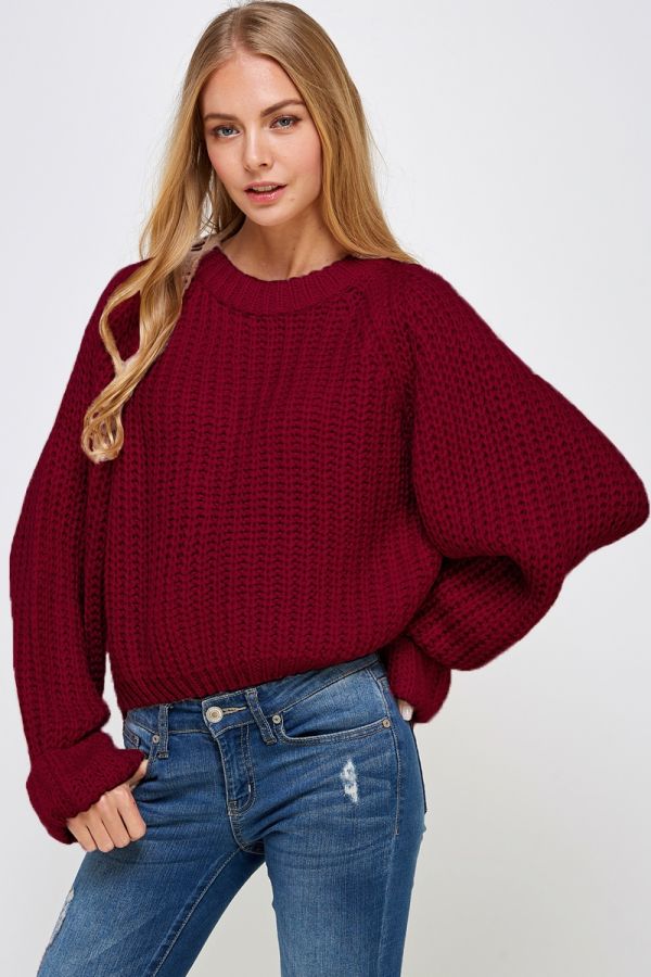 Ciara Knit Crewneck Sweater - Cranberry