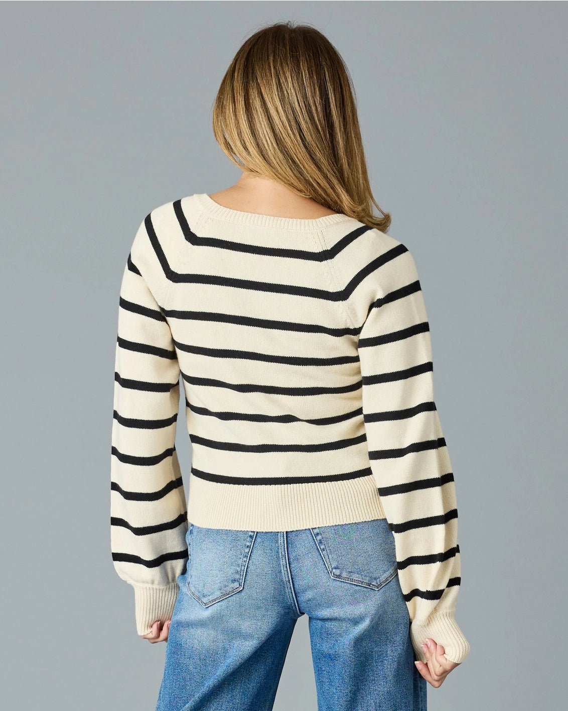 Claire Striped Button Sweater - Black/Ivory