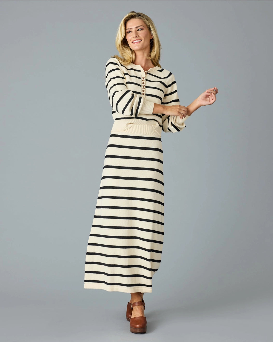 Claire Striped Sweater Maxi Skirt - Black/Ivory