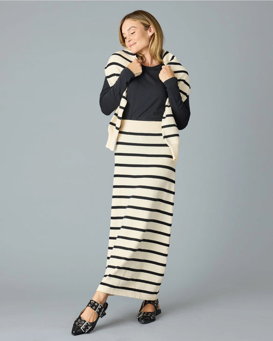 Claire Striped Sweater Maxi Skirt - Black/Ivory