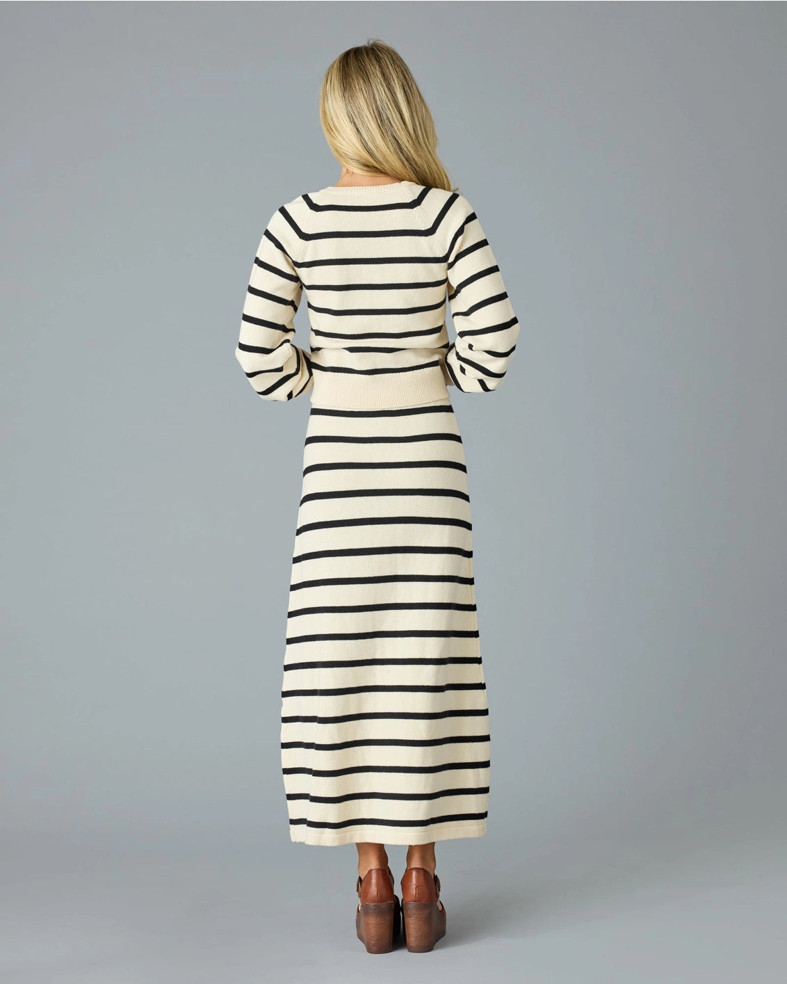 Claire Striped Sweater Maxi Skirt - Black/Ivory