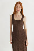 Load image into Gallery viewer, Claudia Popcorn-Textured Scoop Neck Midi Dress - Brown
