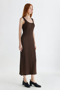 Load image into Gallery viewer, Claudia Popcorn-Textured Scoop Neck Midi Dress - Brown
