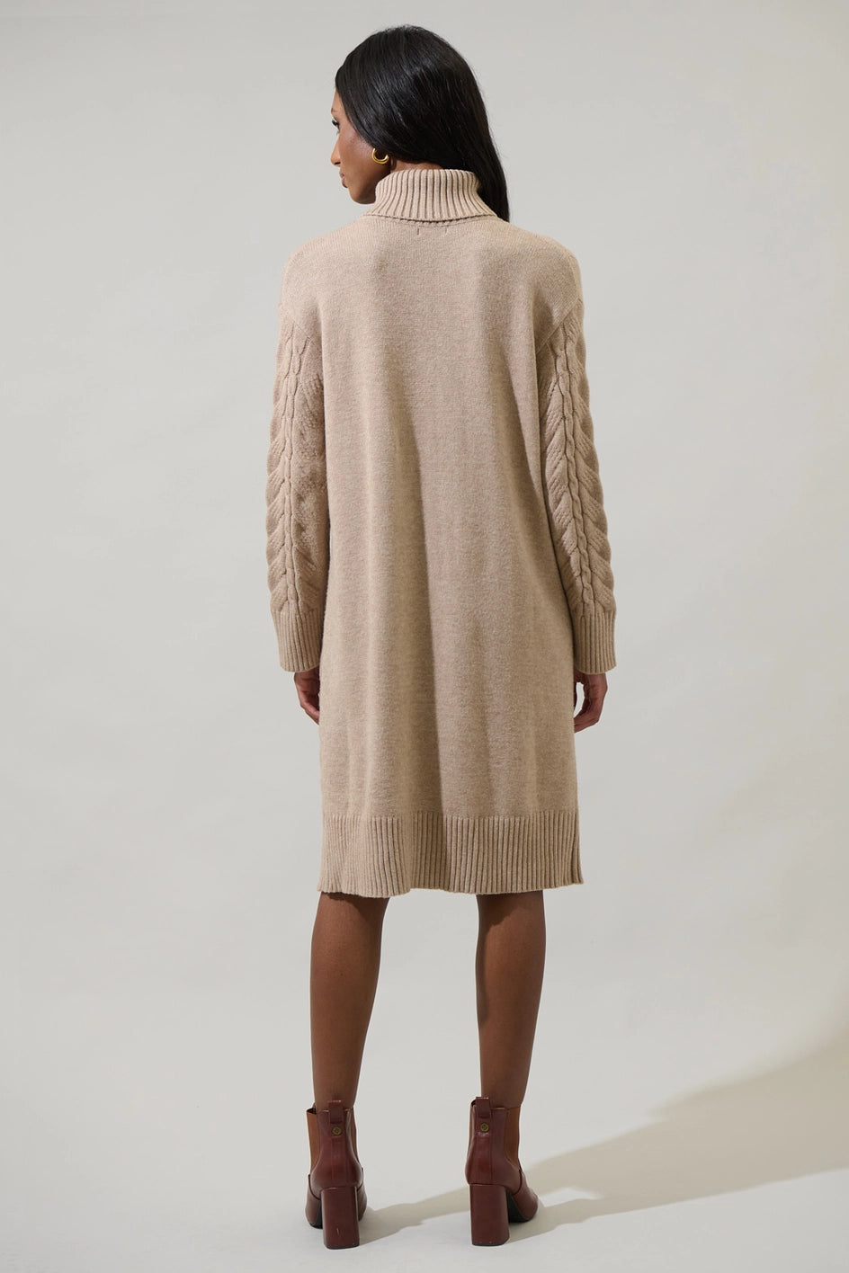 Raven Cable Knit Sweater Midi Dress TAUPE / XS by Sugarlips Raven Cable Knit Sweater Midi Dress TAUPE / XS by Sugarlips