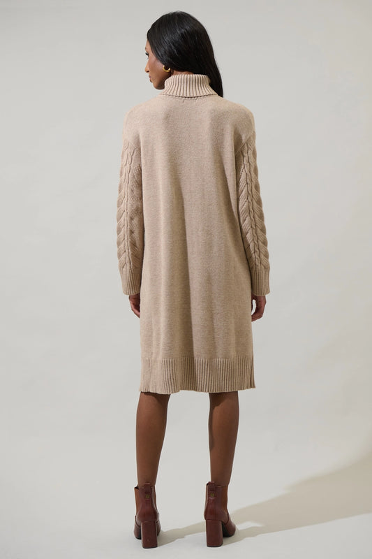 Cleo Cable Knit Sweater Dress - Taupe