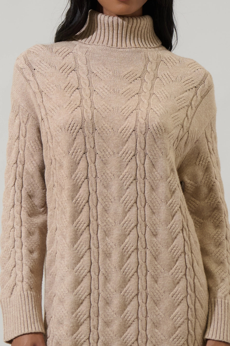 Cleo Cable Knit Sweater Dress - Taupe